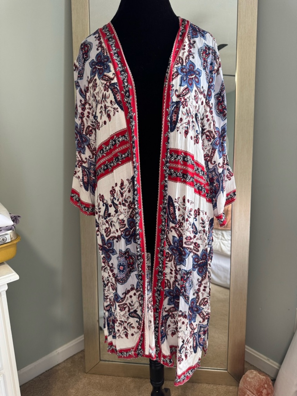 Women's Maurices Red White and Blue Paisley Duster 0X